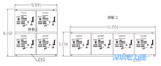 如圖9所示在兩種拼板中PCB單元的排列方式不同。拼板方式是V-CUT。這兩種拼板尺寸有明顯的的差異，將導致各自所需的生產(chǎn)拼板尺寸改變-深圳宏力捷