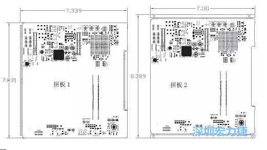 如圖11所示在兩種拼板中PCB單元的邊條位置不同，拼板1中邊條在長邊方向，而拼板2中邊條在短邊方向-深圳宏力捷