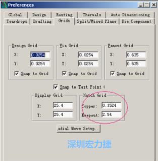  改銅皮的填充網(wǎng)格Global→Design Units，填充方向Drafting→Direction；Hatch Grid中Copper此數(shù)值為大銅箔中所填充的線條中心到中心的距離。
