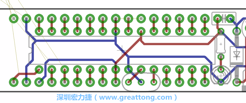 如果可以的話盡量讓接地線保持在電路板的背面，這樣它們就可以在可能范圍內(nèi)和最大的接地面連結(jié)在一起。