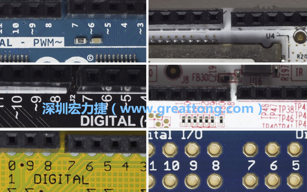 各種不同尺寸的Arduino上第7、8腳位的間距。