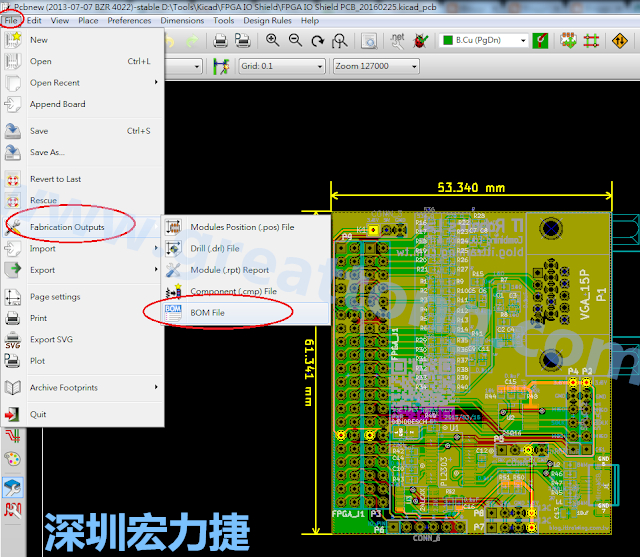 在Kicad的PCB Editor, 點選 File->Fabrication Outputs->BOM File, 即可產(chǎn)生一個 .csv 的Excel 檔案。