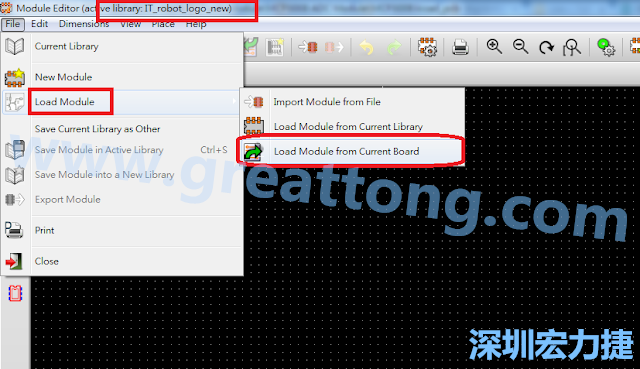 進(jìn)入Module Editor去載入其他Footprint(Module)進(jìn)來， 從目前的Active library (不過要先選取一個(gè)Current library ) 載入Module 或從目前正在編輯的PCB載入Module。